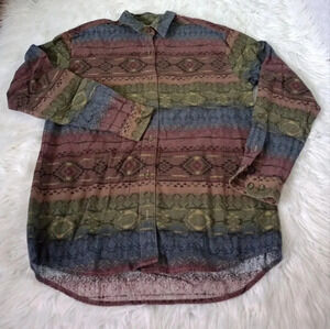 Cabelas Womens Medium Chamois Flannel Aztec Print Long Sleeve Button Up Shirt